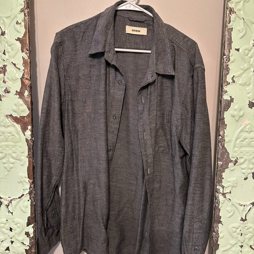 Buck Mason Dark Gray Long-Sleeve Casual Button-Down Shirt